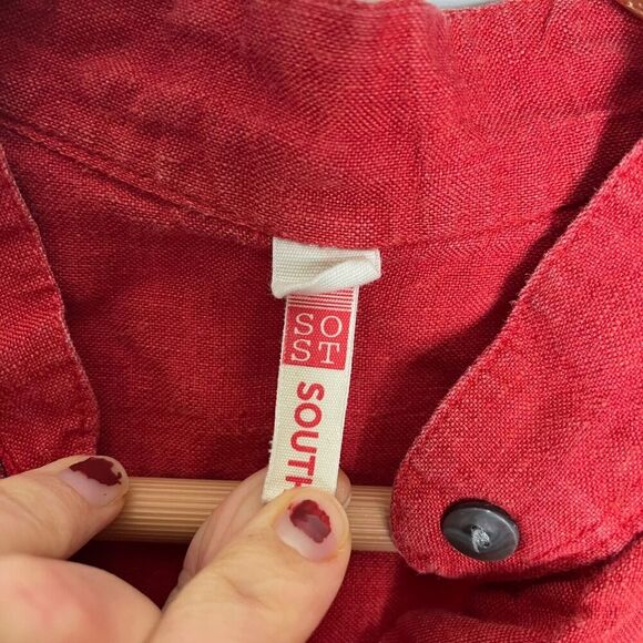 South Street Linen Red Tunic Top Split Hem Women's 0/Small Lagenlook - Picture 3 of 6
